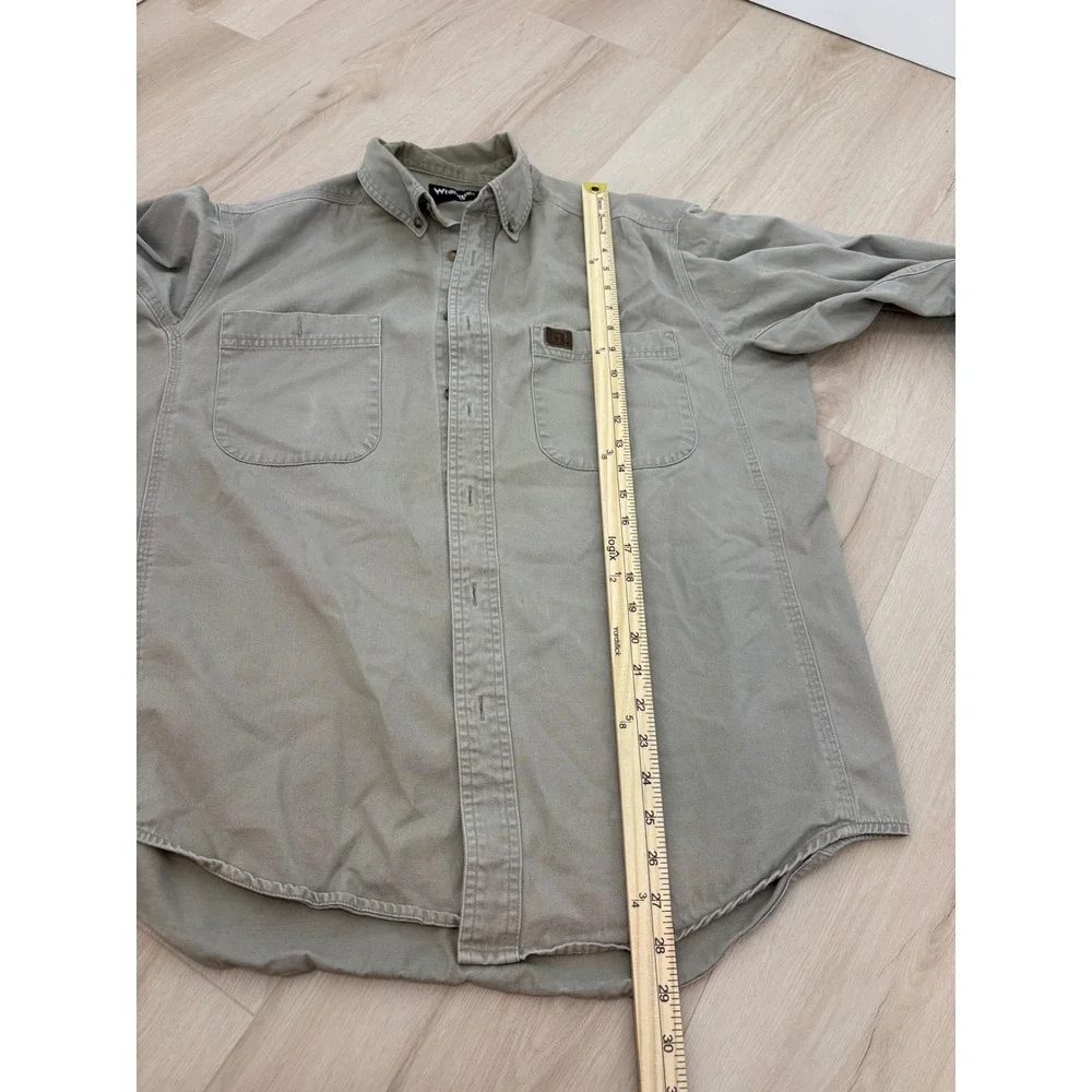 Wrangler Button Down Shirt Mens L Tan Riggs Workwear Twill Utility Rugged